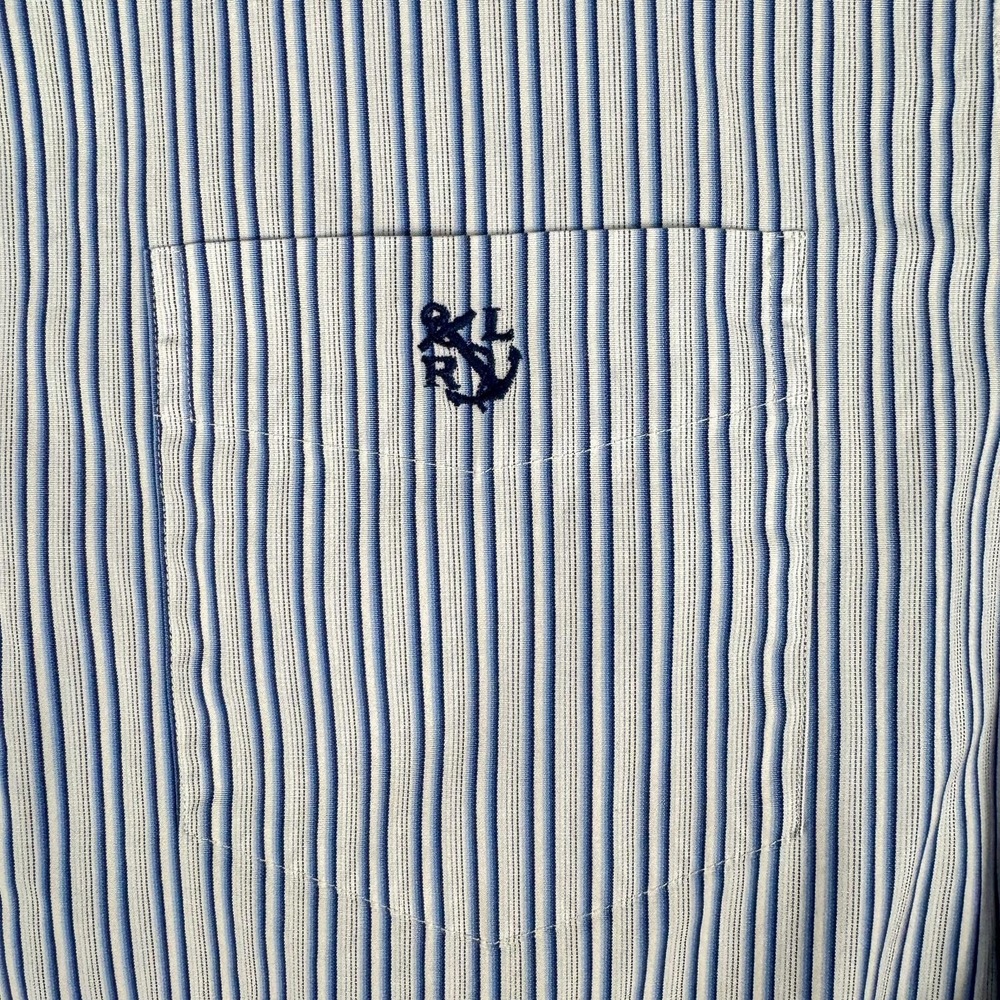 Polo Ralph Lauren Shirt Mens Large Blue Stripe Anchor Nautical Button Down Work - Picture 4 of 12